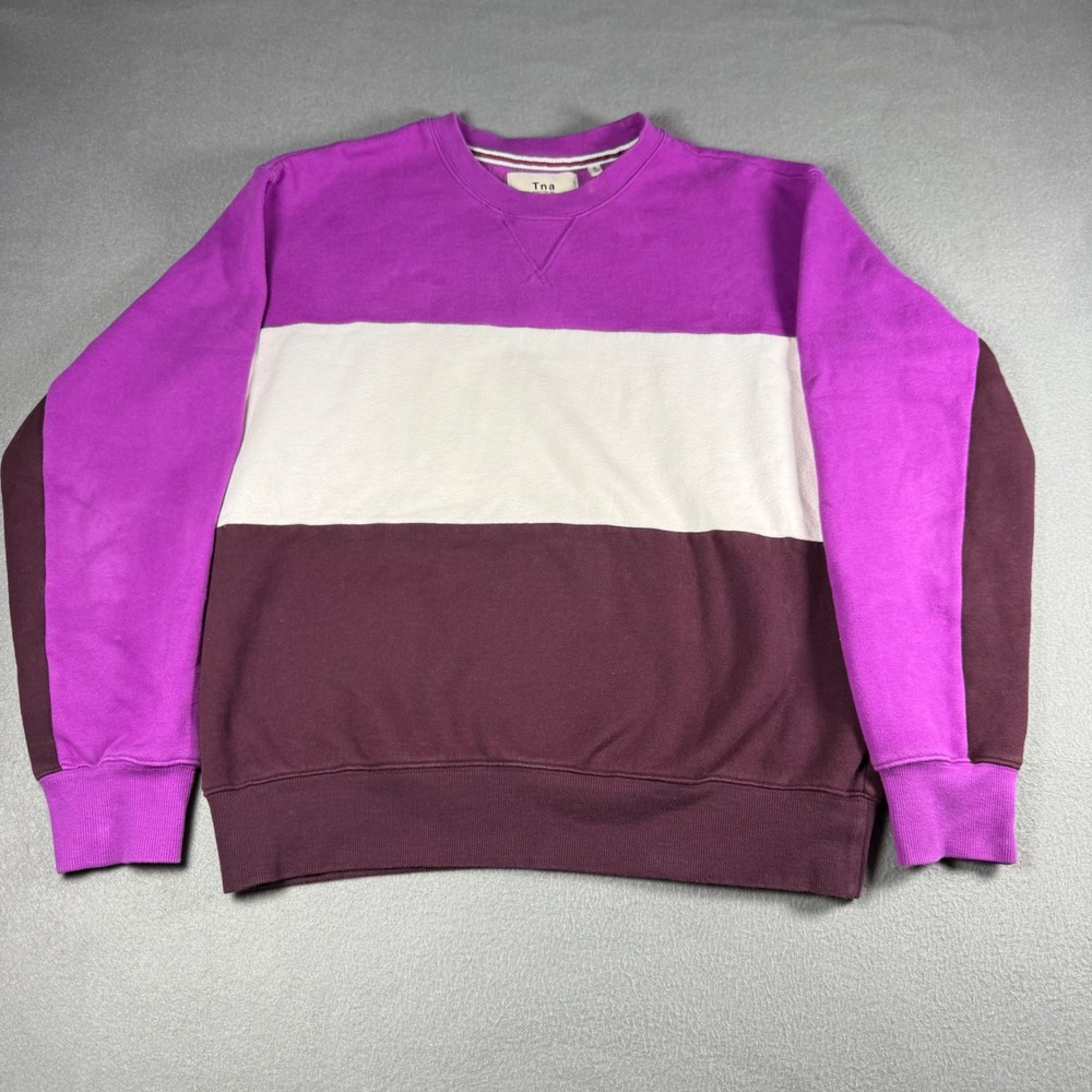 Tna Aritzia Colorblock Sweatshirt Size S Purple White Burgundy Crewneck Fleece